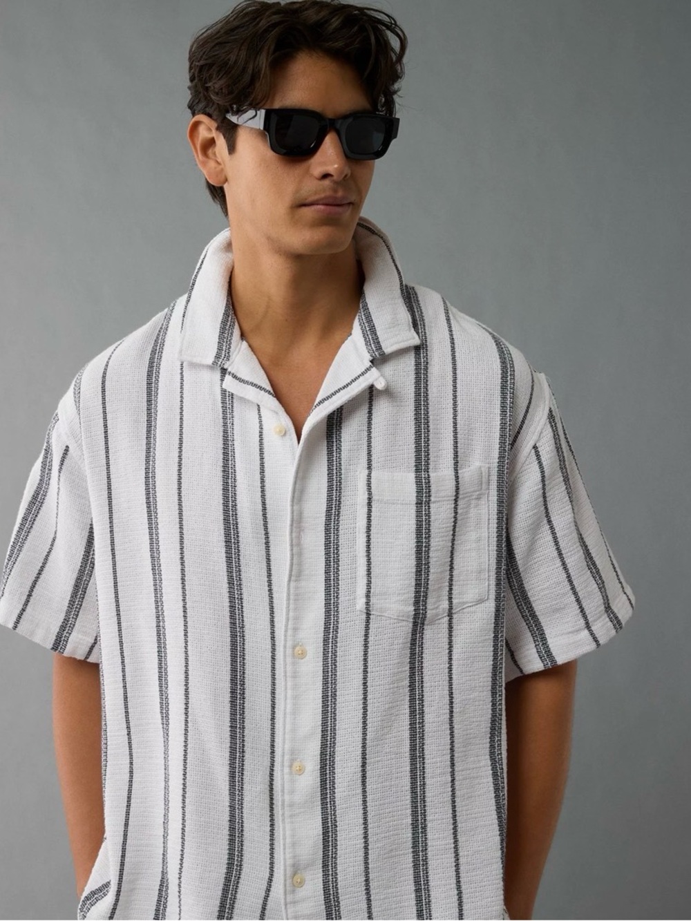 Men’s American Eagle Poolside Striped Button-Up Shirt